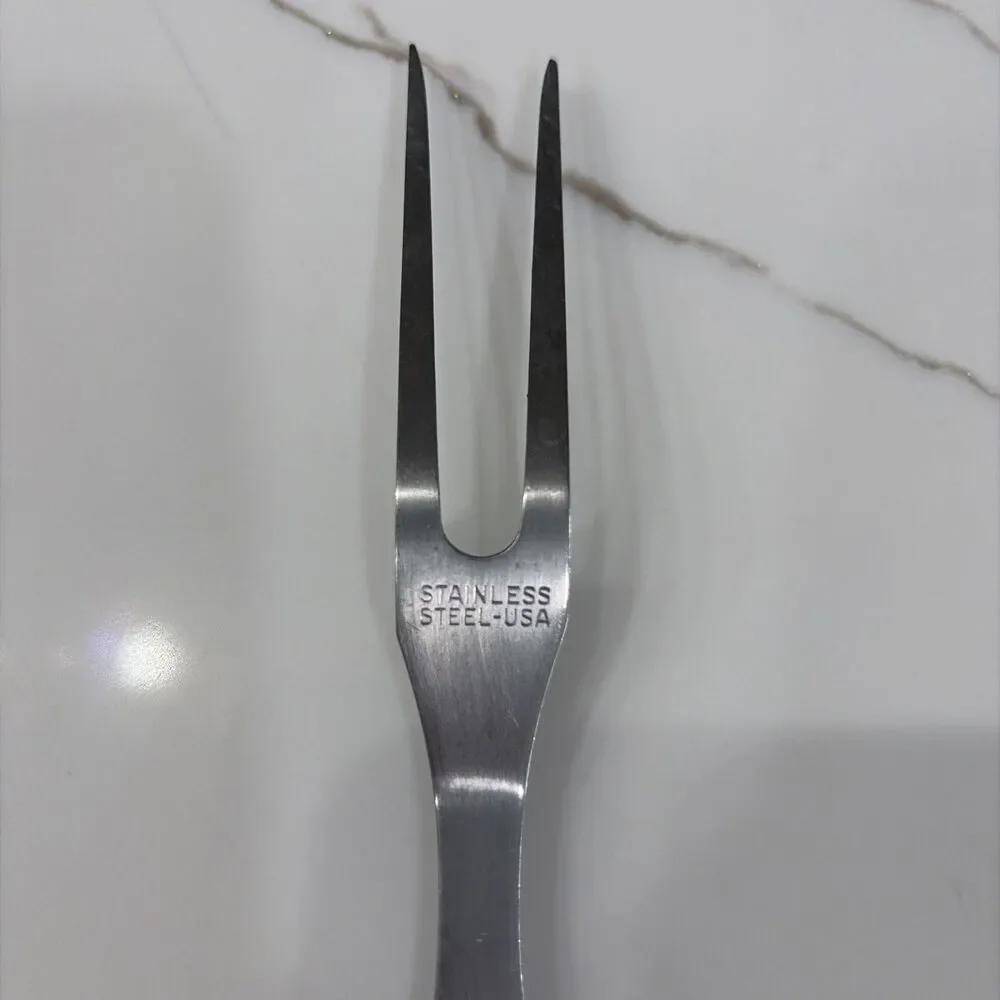Ekco Carving Fork Stainless Steel Wooden Handle USA